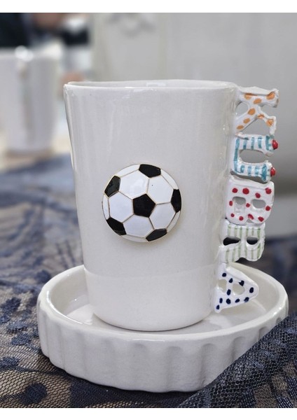 El Yapımı Isimli Futbol Topu Figürlü Fincan