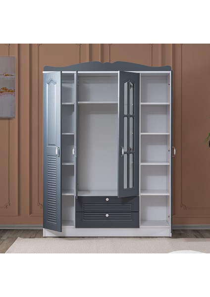 Mdf Gardırop, Country Kuzey 4 Kapaklı 2 Çekmeceli Aynalı Dolap, Antrasit fiyatları