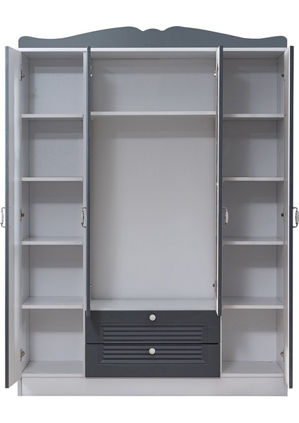 Mdf Gardırop, Country Kuzey 4 Kapaklı 2 Çekmeceli Aynalı Dolap, Antrasit modelleri