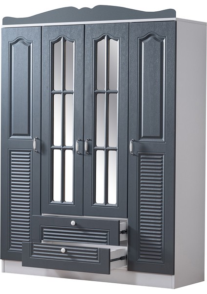 Mdf Gardırop, Country Kuzey 4 Kapaklı 2 Çekmeceli Aynalı Dolap, Antrasit fırsatları