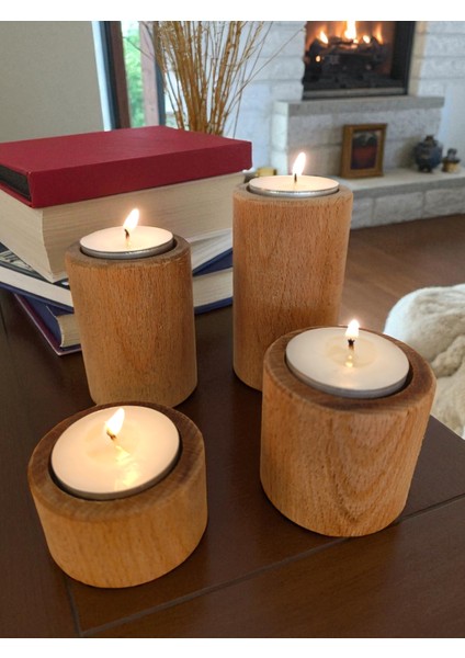 Ahşap Doğal Dekoratif Mumluk 4'lü Silindir Takım fırsatları