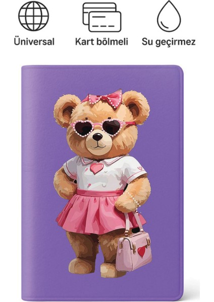 Pasaport Kılıfı Pasaportluk Desenli Pasaport Kabı Su Geçirmez Miss Teddy