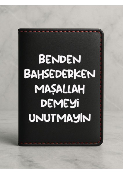 Ruhsat Koruyucu Baskılı Kart Bölmeli Siyah Vinlex Deri Ruhsat Kabı Kılıfı Maşallah