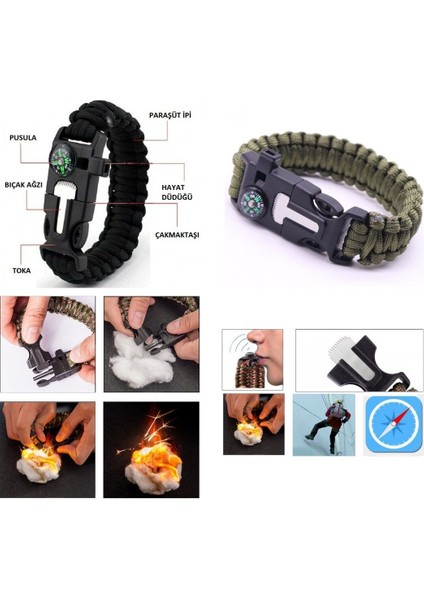 Survival Bileklik - Sos Multi Fonksiyonlu Hayatta Kalma Bilekliği