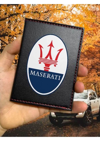 Maserati Desenli Ruhsat Kabı Logolu Oto Ruhsat Kılıfı Vinleks Deri Dikişli Araç Ruhsat Koruyucu