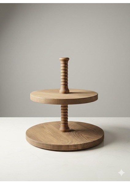 2 Katlı Ahşap Kek Kurabiye Sunumluk ,2 Katlı Doğal Ahşap Stant