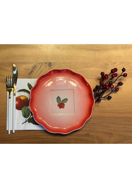 1 Adet El Yapımı El Boyaması Şekilsiz Formlu 21CM Seramik Tabak -,kokina Desenli