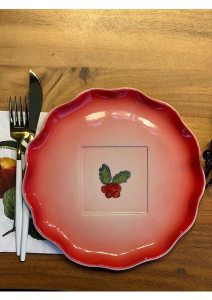 1 Adet El Yapımı El Boyaması Şekilsiz Formlu 21CM Seramik Tabak -,kokina Desenli modelleri