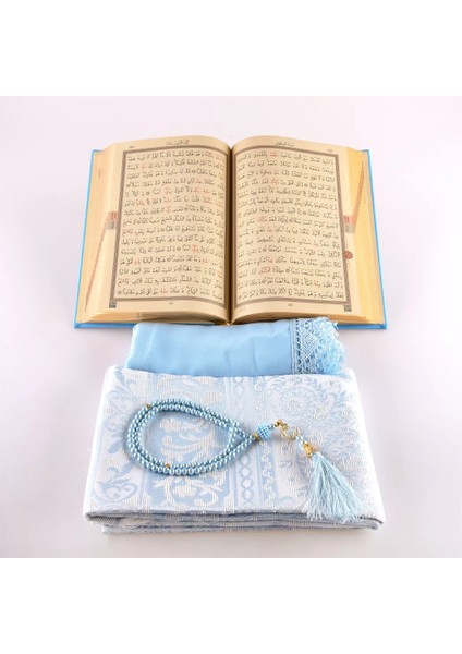 Şal + Seccade + Tesbih + Kuran Hediye Seti (Hafız Boy, Termo Deri, Açık Mavi) fırsatları