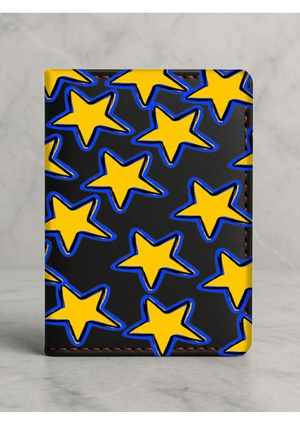 Ruhsat Koruyucu Baskılı Kart Bölmeli Siyah Vinlex Deri Ruhsat Kabı Kılıfı Sarı Lacivert Spor