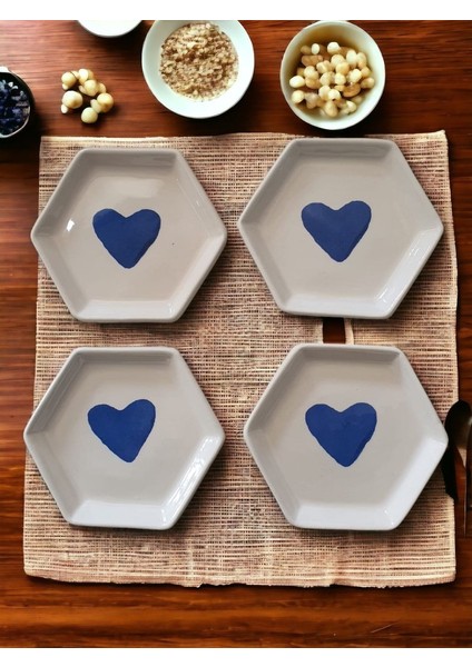 4\'lü Altıgen Lacivert Kalpli Sosluk Lokumluk fiyatları