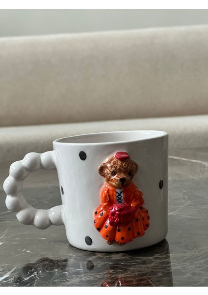 Boncuk Kulp Mrs Teddy 160ML Fincan Mug Turuncu Elbise