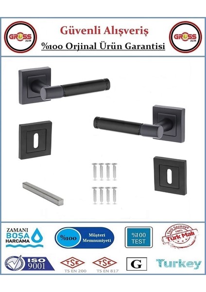 Rozetli İç Oda Kapı Kolu - Mat Siyah - 1 Takım Ön ve Arka fiyatları