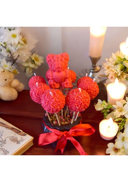 Dekoratif Saksıda %100 Doğal Soya Wax Ayıcıklı Romantik Mum Gül Buketi modelleri