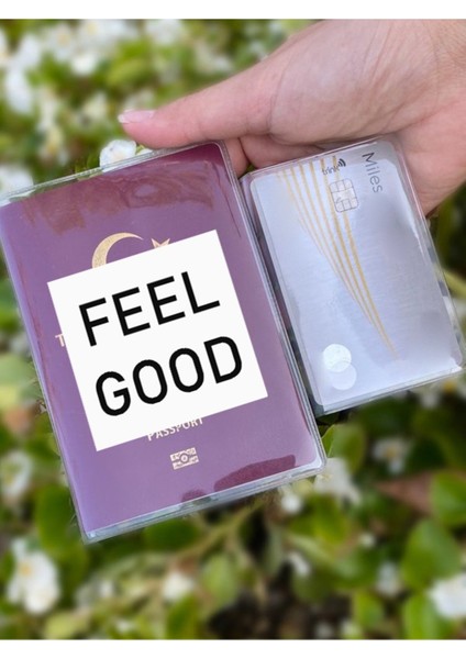 Feel Good Desenli Universal Şeffaf Pasaport Kılıfı Model Tüm Ülke Pasaportlarına Uygun