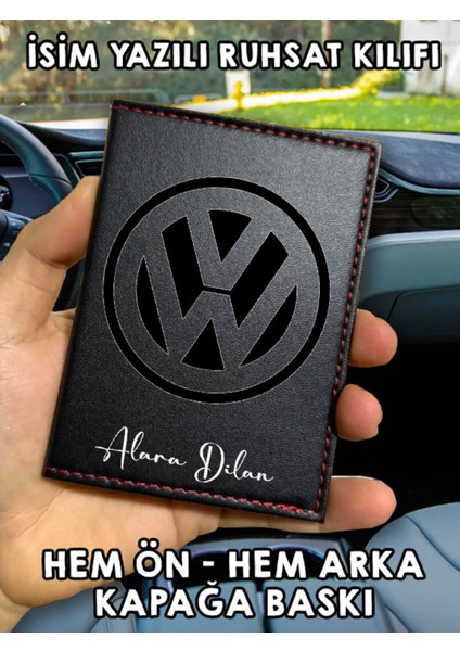 Volkswagen Ön Arka Baskılı Oto Araç Ruhsat Kabı Kartlık Deri Isim Yazılı Kişiye Özel Cüzdan