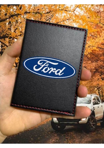 Ford Desenli Ruhsat Kabı Logolu Oto Ruhsat Kılıfı Vinleks Deri Dikişli Araç Ruhsat Koruyucu