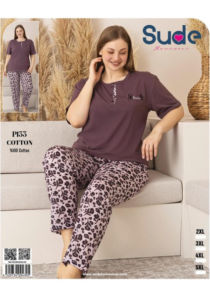 P133 Bayan Kısa KOL%100 Cotton Pamuklu Battal Pijama Takımı-