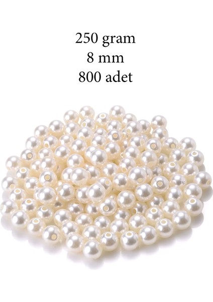 250 Gram 8mm Krem Renk Plastik Inci Boncuk Çanta ve Takı Yapım Boncuğu (~800 Adet)