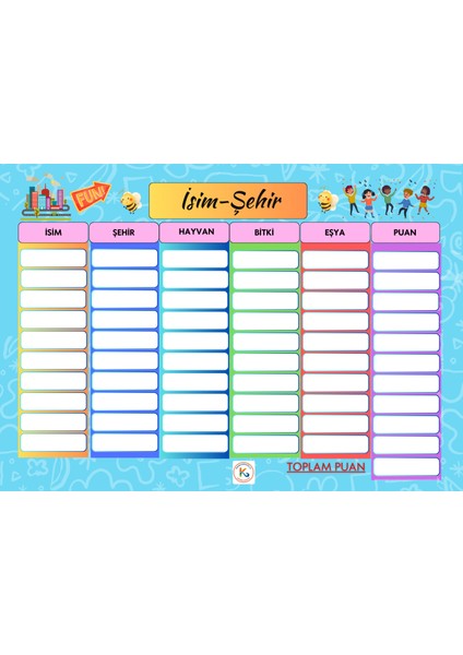 4'lü İsim Şehir Hayvan Bitki Eşya Yaz Sil PVC Kaplı