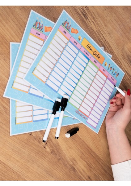 4'lü İsim Şehir Hayvan Bitki Eşya Yaz Sil PVC Kaplı fiyatları