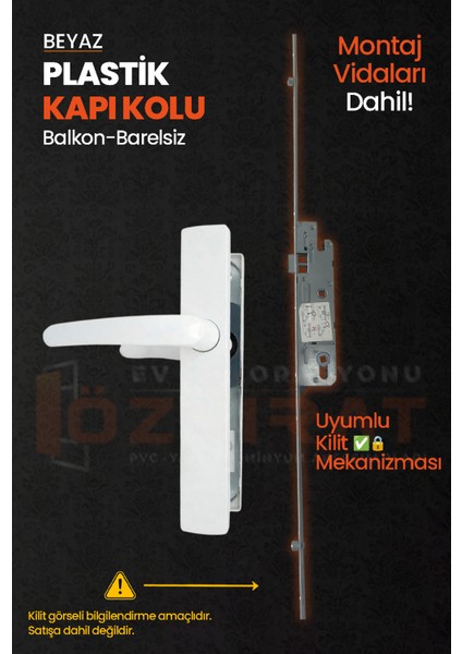 Pvc Pimapen Plastik Balkon Kapı Kolu – Barelsiz – Beyaz – (40 Takım / 1 Koli) modelleri