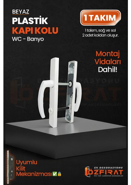 Pvc Pimapen Plastik Banyo, Tuvalet, Wc Kapı Kolu – Beyaz – (1 Takım)
