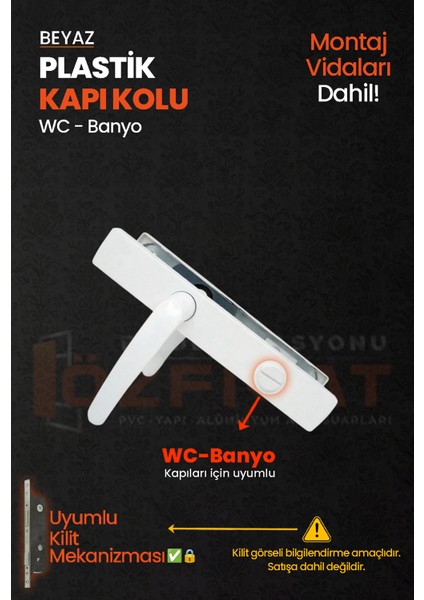 Pvc Pimapen Plastik Banyo, Tuvalet, Wc Kapı Kolu – Beyaz – (1 Takım) modelleri