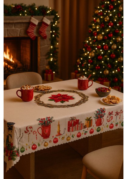 Yeniyıl Özel Tasarım Yılbaşı Temalı Leke Tutmaz Masa Örtüsü (150X220CM) fiyatları