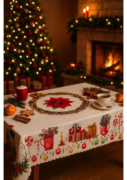 Yeniyıl Özel Tasarım Yılbaşı Temalı Leke Tutmaz Masa Örtüsü (150X220CM) modelleri
