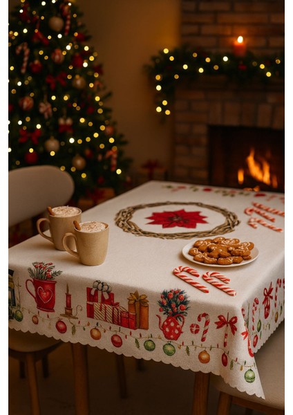 Yeniyıl Özel Tasarım Yılbaşı Temalı Leke Tutmaz Masa Örtüsü (150X220CM) fırsatları
