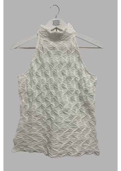 Halter Yaka Balıkçı Hafif Transparan Dar Fit Kolsuz Bluz-Beyaz modelleri