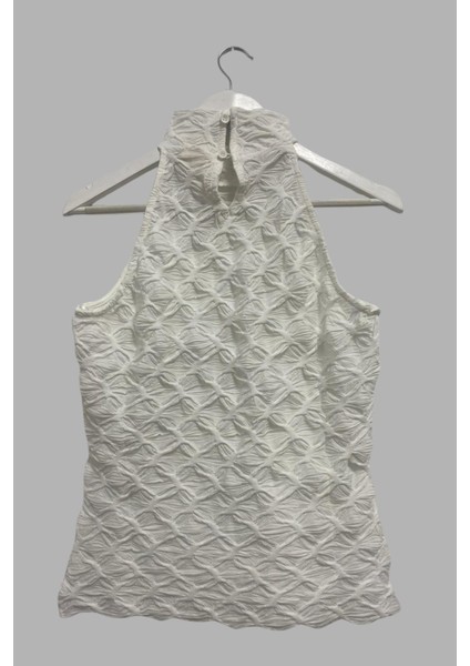 Halter Yaka Balıkçı Hafif Transparan Dar Fit Kolsuz Bluz-Beyaz fırsatları