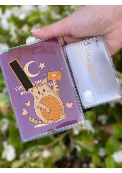 Kedili I Harfi Desenli Universal Şeffaf Pasaport Kılıfı Model Tüm Ülke Pasaportlarına Uygun