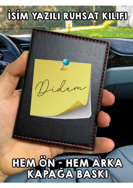 Bir Not Ön Arka Baskılı Oto Araç Ruhsat Kabı Kartlık Deri Isim Yazılı Kişiye Özel Cüzdan