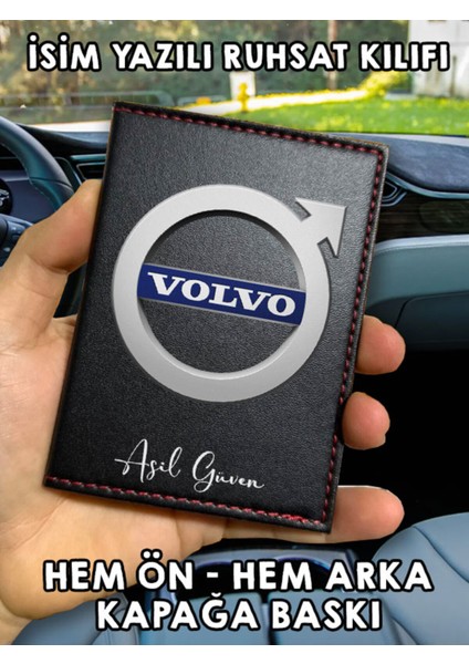 Volvo Ön Arka Baskılı Oto Araç Ruhsat Kabı Kartlık Deri Isim Yazılı Kişiye Özel Cüzdan