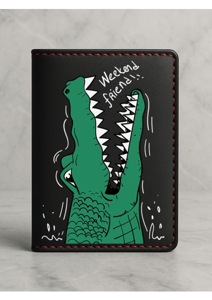 Ruhsat Koruyucu Baskılı Kart Bölmeli Siyah Vinlex Deri Ruhsat Kabı Kılıfı Timsah