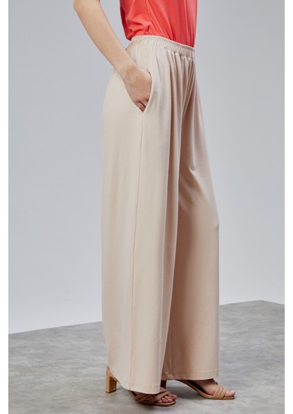 Kadın Lastikli Yüksek Bel Palazzo Pantolon