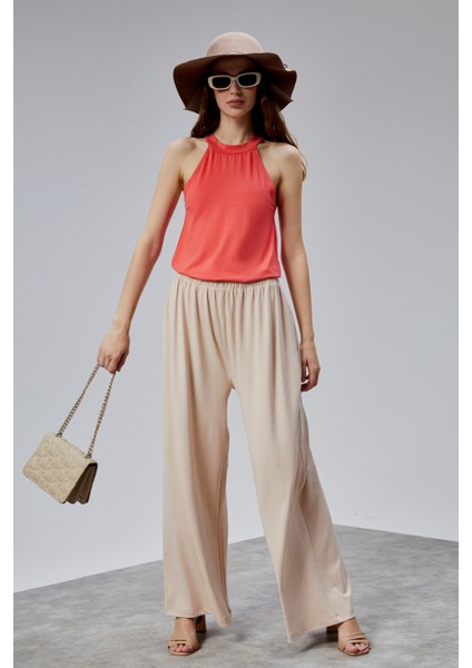 Kadın Lastikli Yüksek Bel Palazzo Pantolon