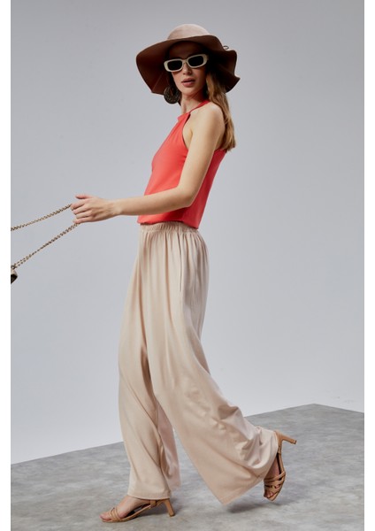 Kadın Lastikli Yüksek Bel Palazzo Pantolon