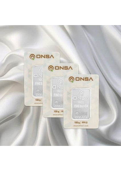3 Adet 100 gr Onsa Gümüş Külçe