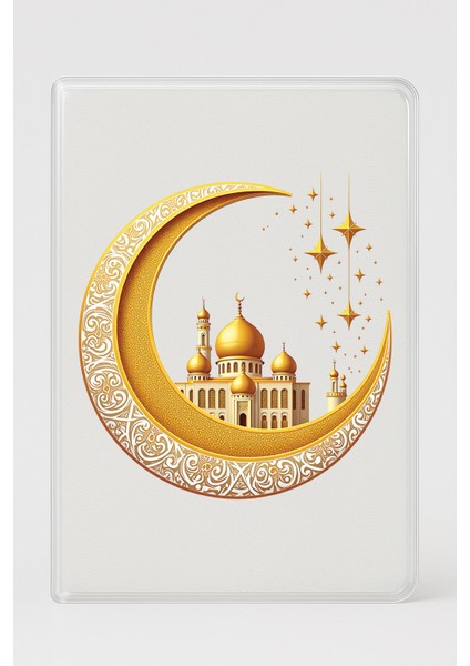 Şeffaf Pasaport Kılıfı Kalın Mikron Kart Bölmeli Desenli Pasaport Kabı - Islamic