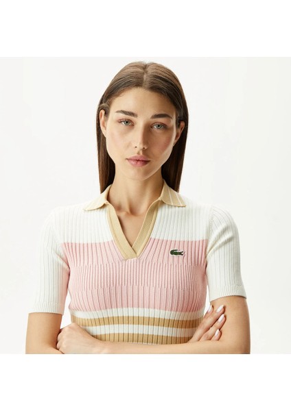 Kadın Slim Fit Renk Bloklu Beyaz Triko modelleri