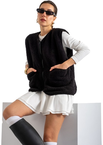 Fermuarlı Peluş Yelek - C602 indirimleri