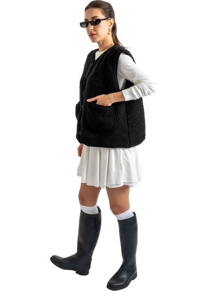 Fermuarlı Peluş Yelek - C602