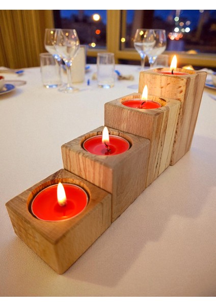 Ahşap Doğal Dekoratif Mumluk 4'lü Kare Takım fiyatları