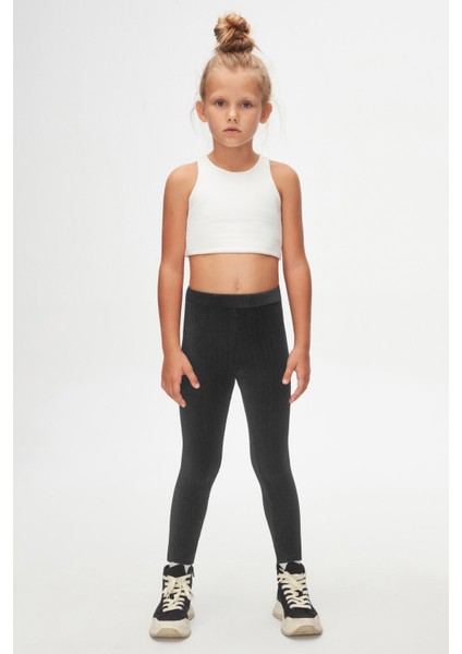 Antrasit Kız Çocuk Fitilli Kadife Tayt