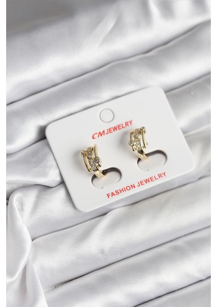 14K Gold Renk Kaplama Yarım Halka Zirkon Taşlı cm Kadın Küpe