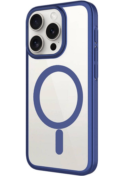 Apple iPhone 15 Pro Max Kılıf Wireless Şarj Özellikli Sert Pc Vlmt Mat Riksos Magsafe Kapak-Lacivert indirimleri