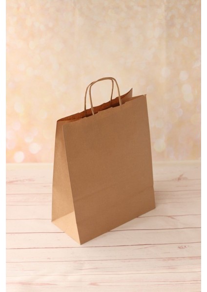 25X12X31 Burgu Saplı 70GSM Recycle Kraft Kağıt Poşet 50 Adet modelleri